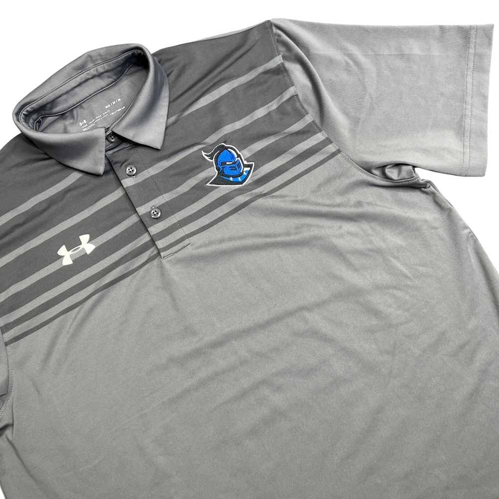 Under Armour Mens HeatGear Grey Striped Polo Shirt Sz M Surry Community College